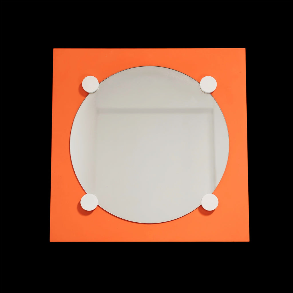 1970’s Space Age Geometric Orange Specchio Wooden Mirror Design
