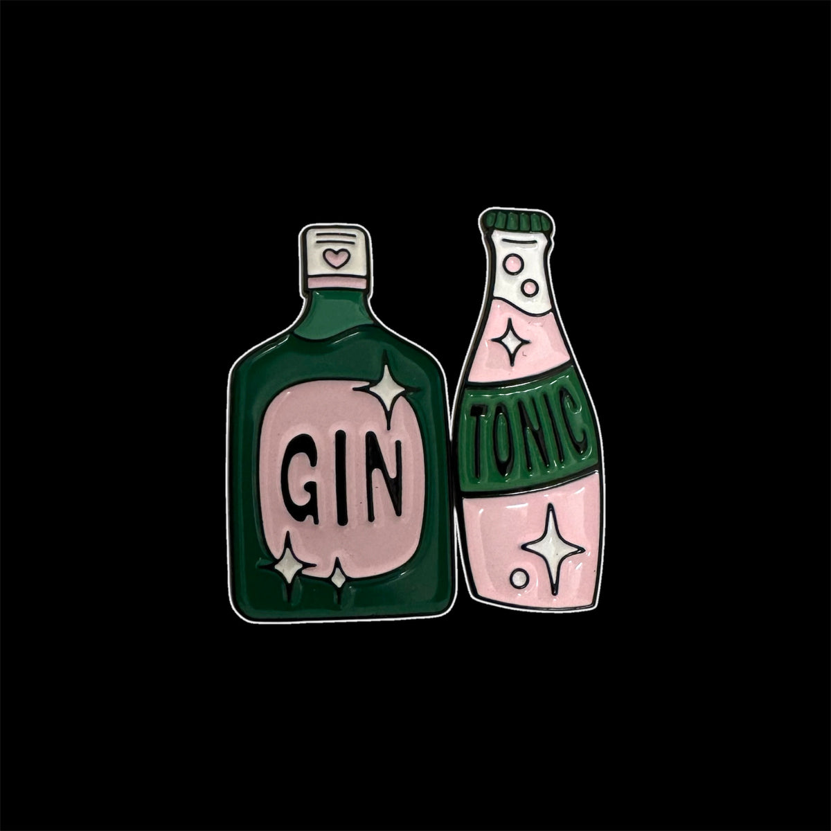Coppia di Spillette in Metallo Smaltato - Bottiglie Gin e Tonic / Cocktail Aperitivo Pop Culture