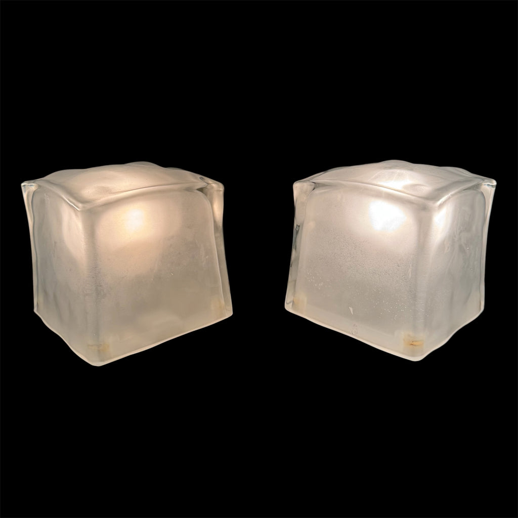 Coppia di lampade da tavolo cubo di ghiaccio in vetro smerigliato, IKEA Iviken anni ‘90