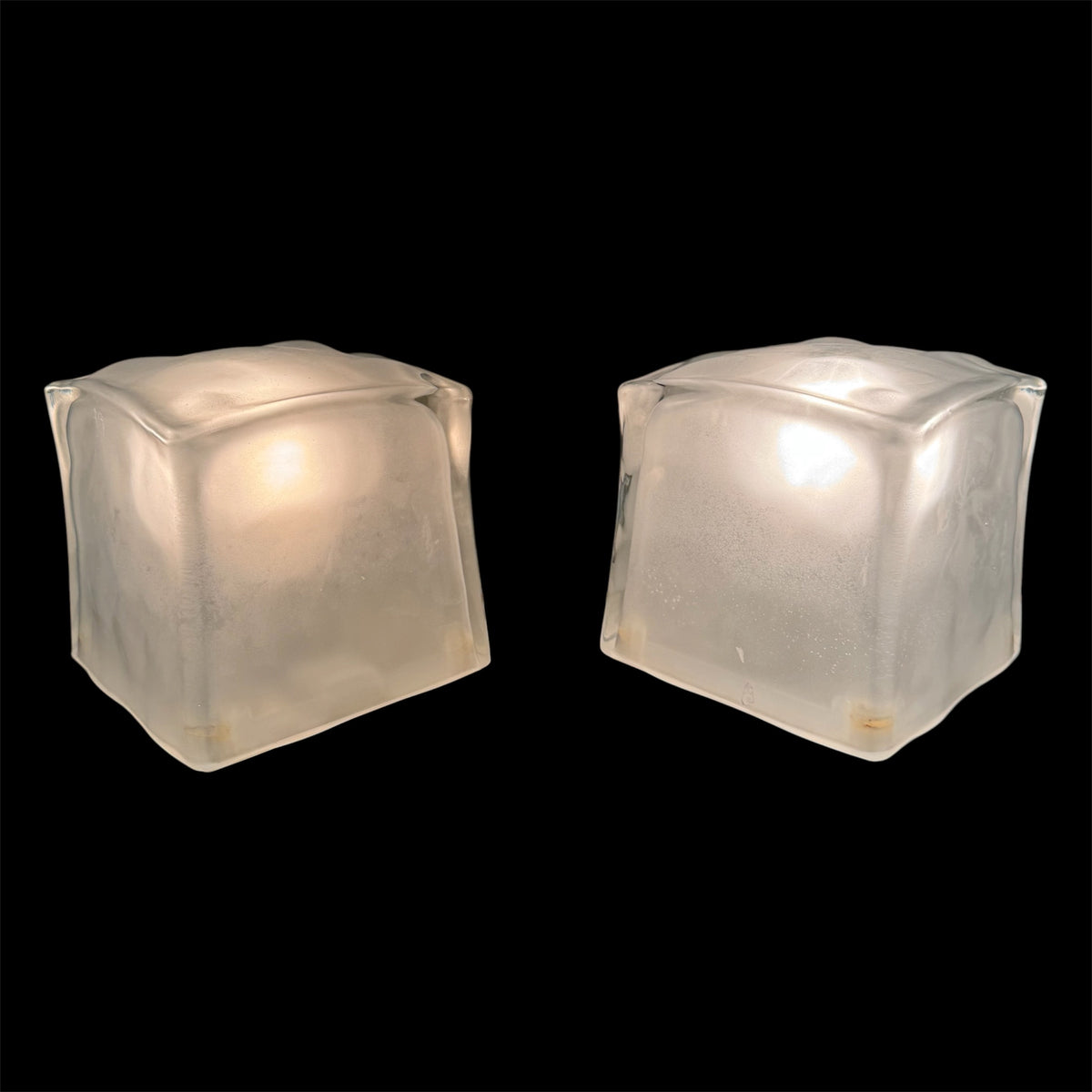 Coppia di lampade da tavolo cubo di ghiaccio in vetro smerigliato, IKEA Iviken anni ‘90