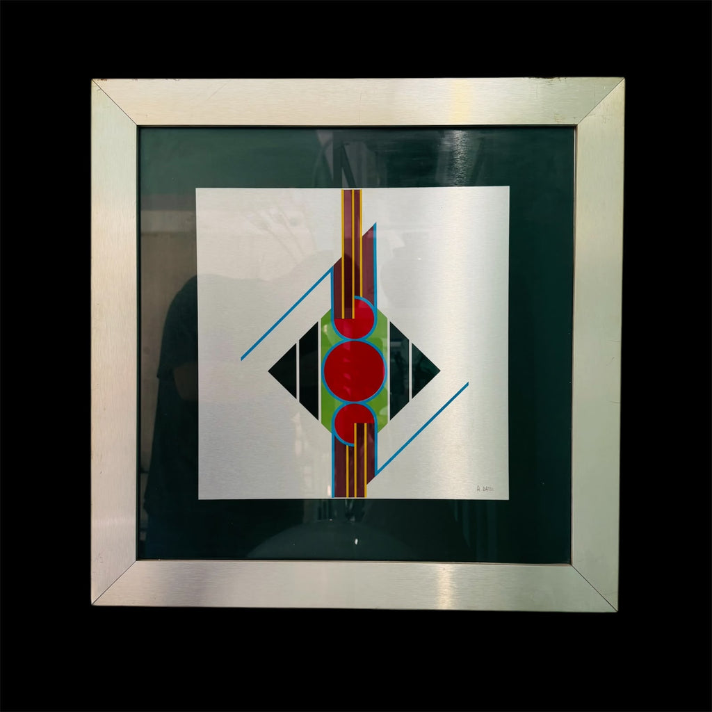 Aldo Dazzi Signed Italian Geometric Abstract Metal Art Painting 59x59 cm Framed 1970s