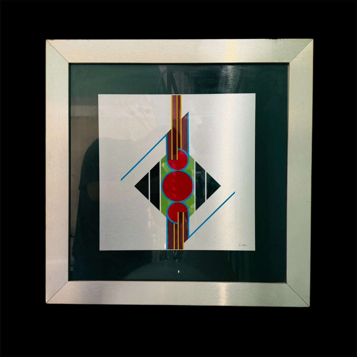 Aldo Dazzi Signed Italian Geometric Abstract Metal Art Painting 59x59 cm Framed 1970s