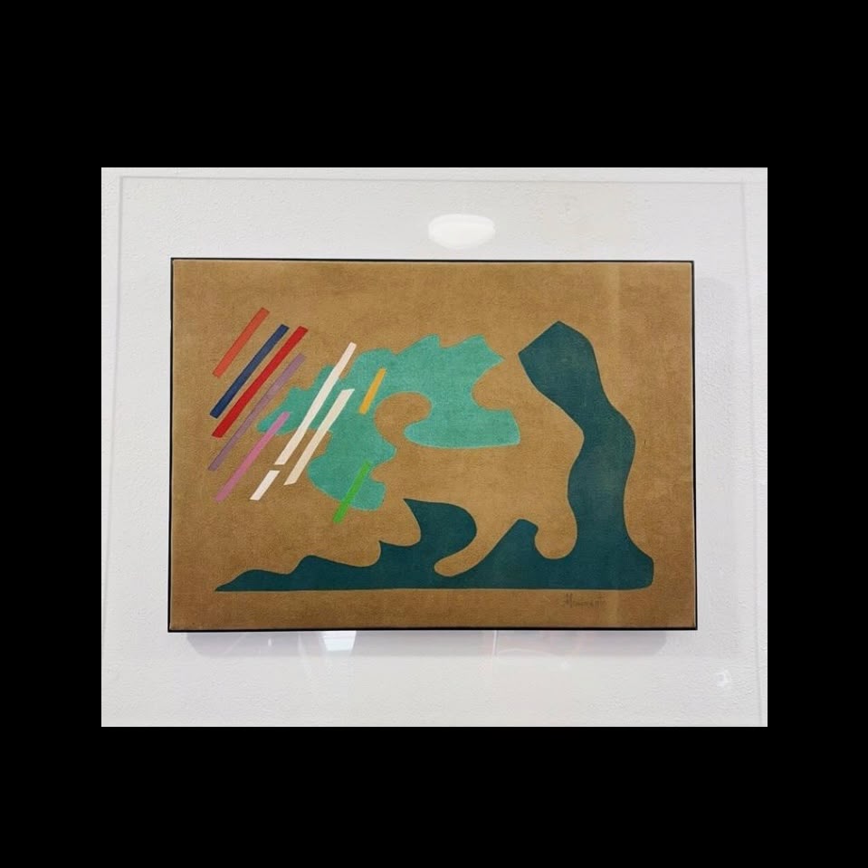 Quadro Materico Vintage in Tessuto Scamosciato con Cornice in Plexiglass anni '70/'80