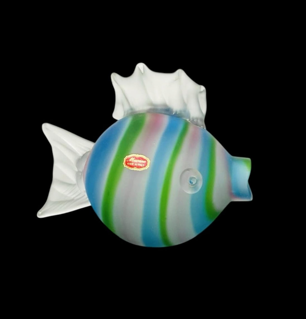 Pesce Scultoreo in Vetro di Murano Satinato a canne anni '70/'80