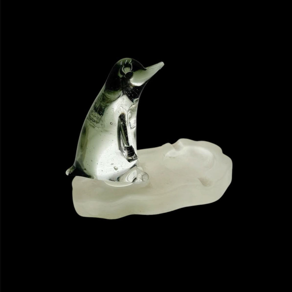 Scultura Posacenere con Pinguino su Banchisa in Vetro di Murano anni '60/'70