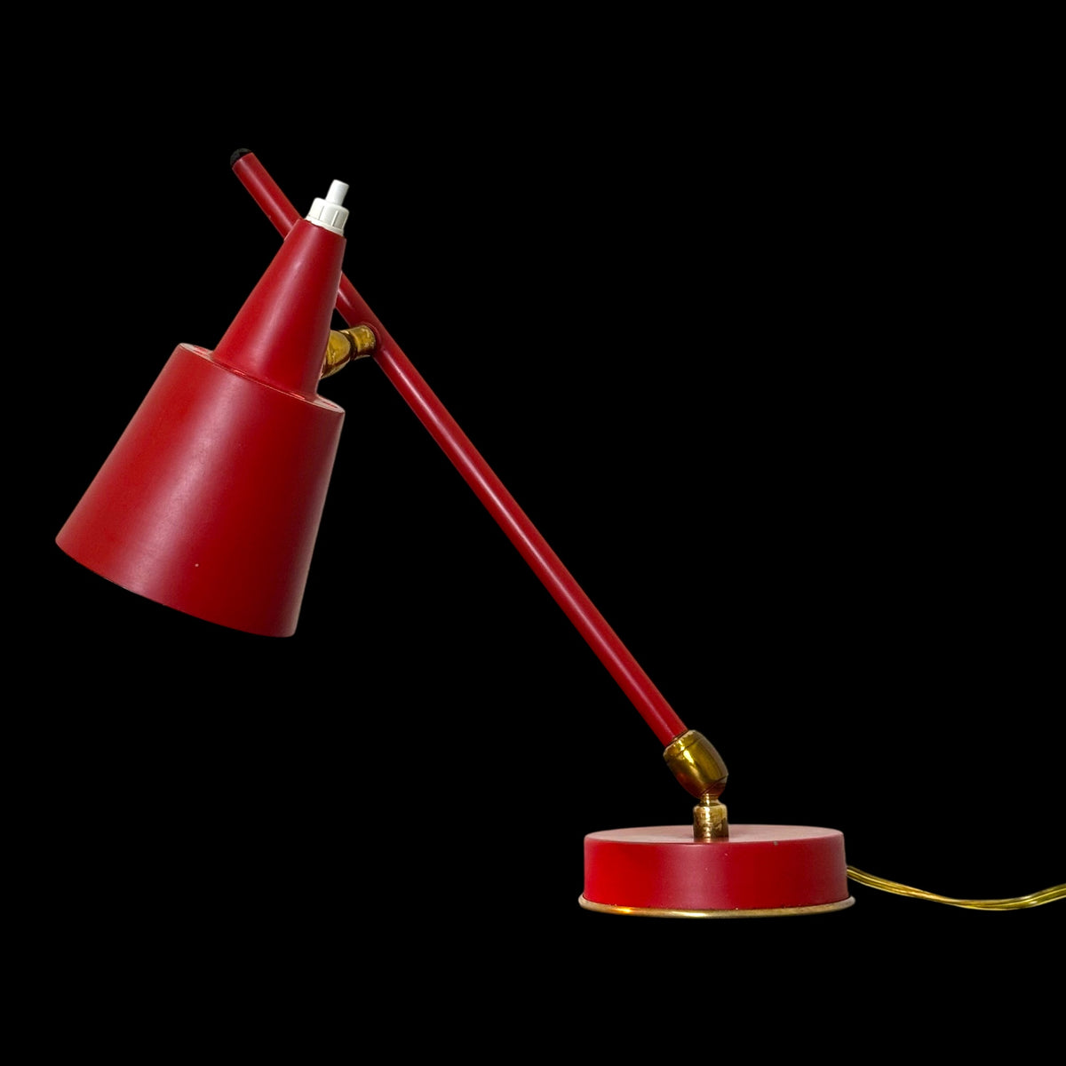 Lampada da Tavolo Stilux Milano Anni '50 – Rossa con Paralume Conico Orientabile e Doppio Snodo in Ottone – Rara