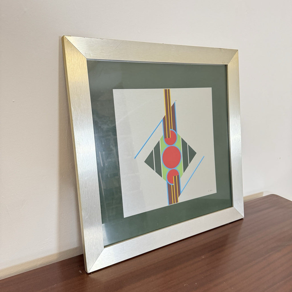 Aldo Dazzi Signed Italian Geometric Abstract Metal Art Painting 59x59 cm Framed 1970s
