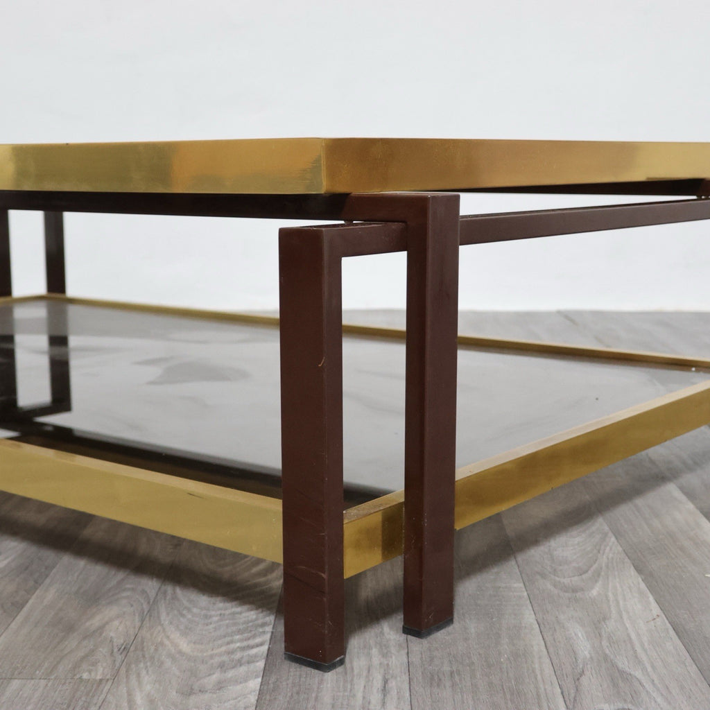 Tavolo Da Salotto Design Hollywood Regency Anni ‘70 Geometrico Ottone Vintage