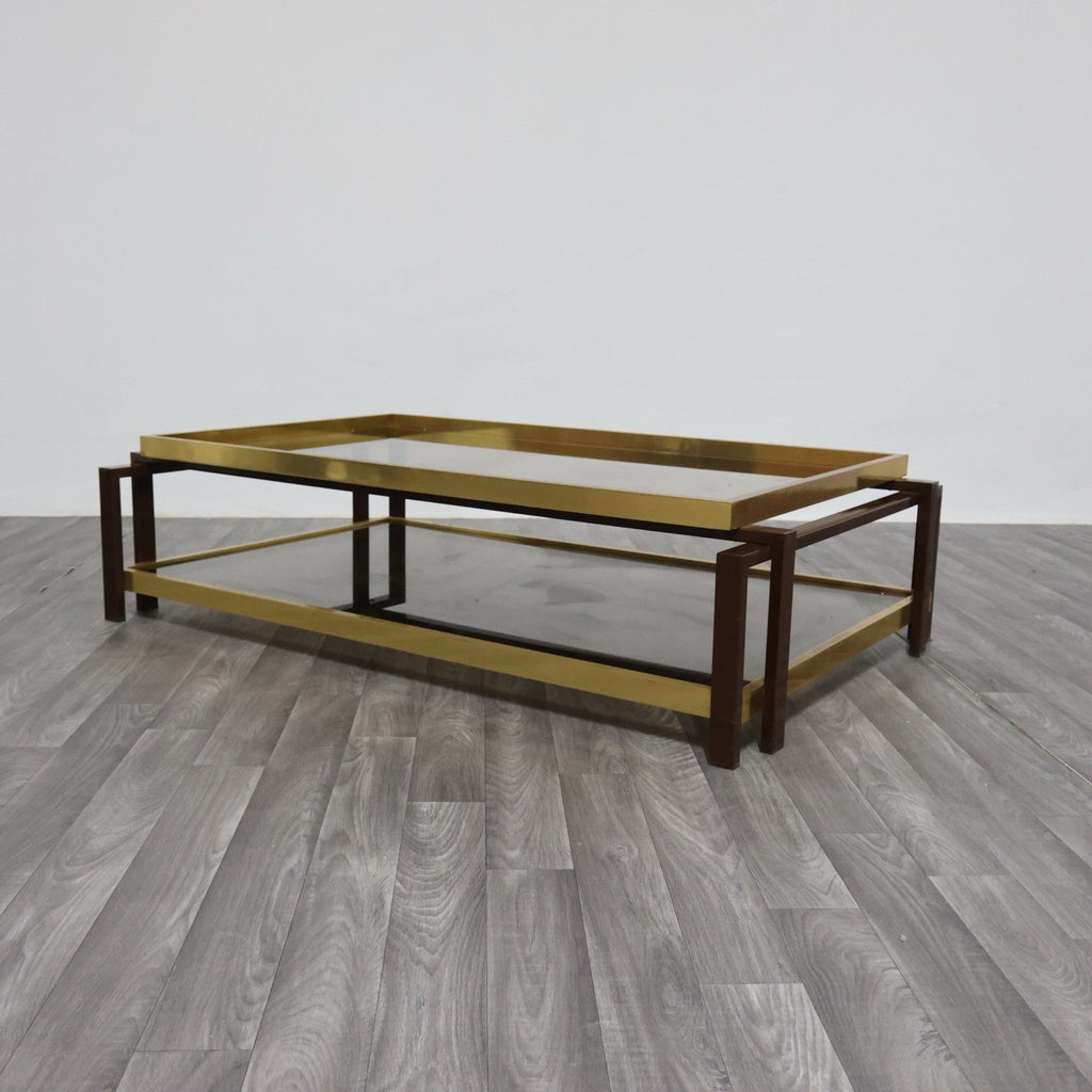 Tavolo Da Salotto Design Hollywood Regency Anni ‘70 Geometrico Ottone Vintage