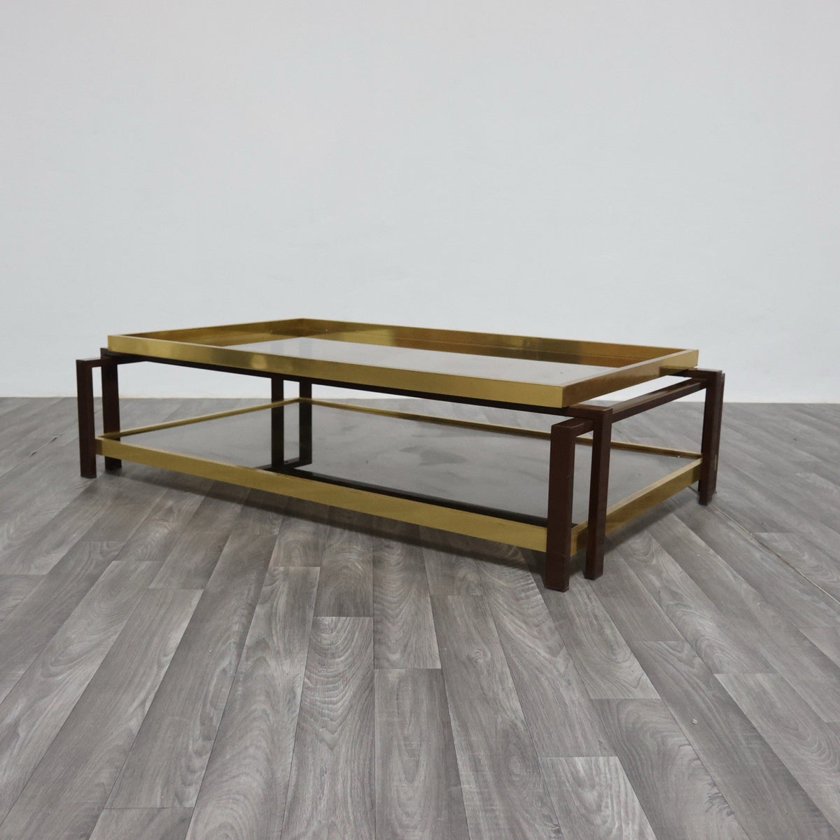 Tavolo Da Salotto Design Hollywood Regency Anni ‘70 Geometrico Ottone Vintage