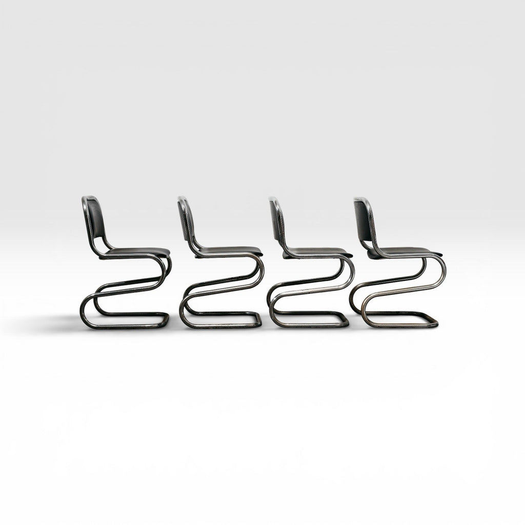 Set 4 Sedie a Sbalzo In acciaio Cromato Design Anni 80 Vintage Modernariato