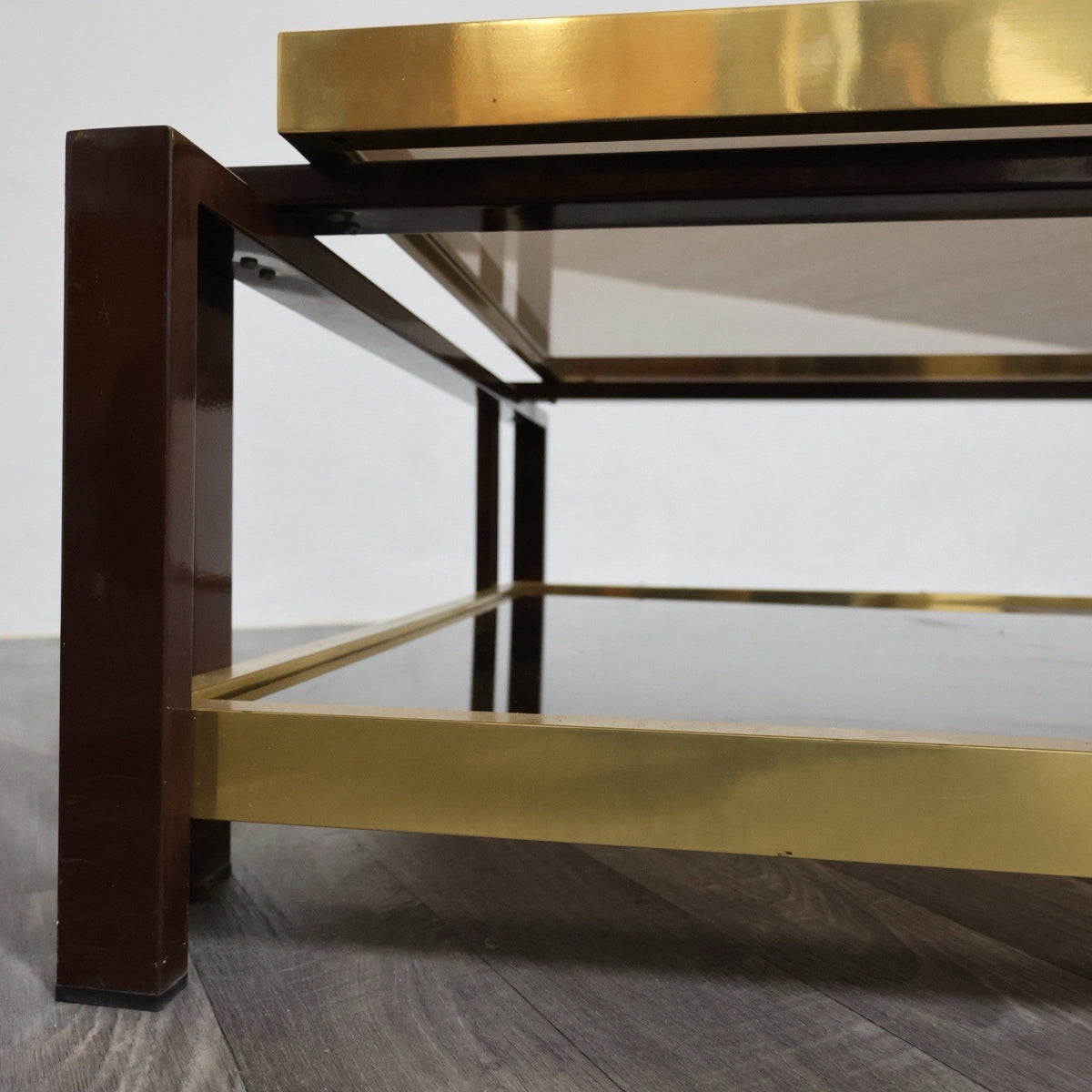 Tavolo Da Salotto Design Hollywood Regency Anni ‘70 Geometrico Ottone Vintage