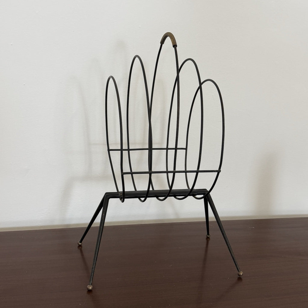 Gio Ponti Style Mid-Century Italian Iron Magazine Rack 1950s Brass Details