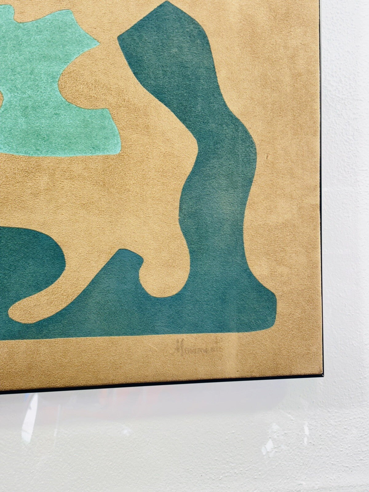 Quadro Materico Vintage in Tessuto Scamosciato con Cornice in Plexiglass anni '70/'80