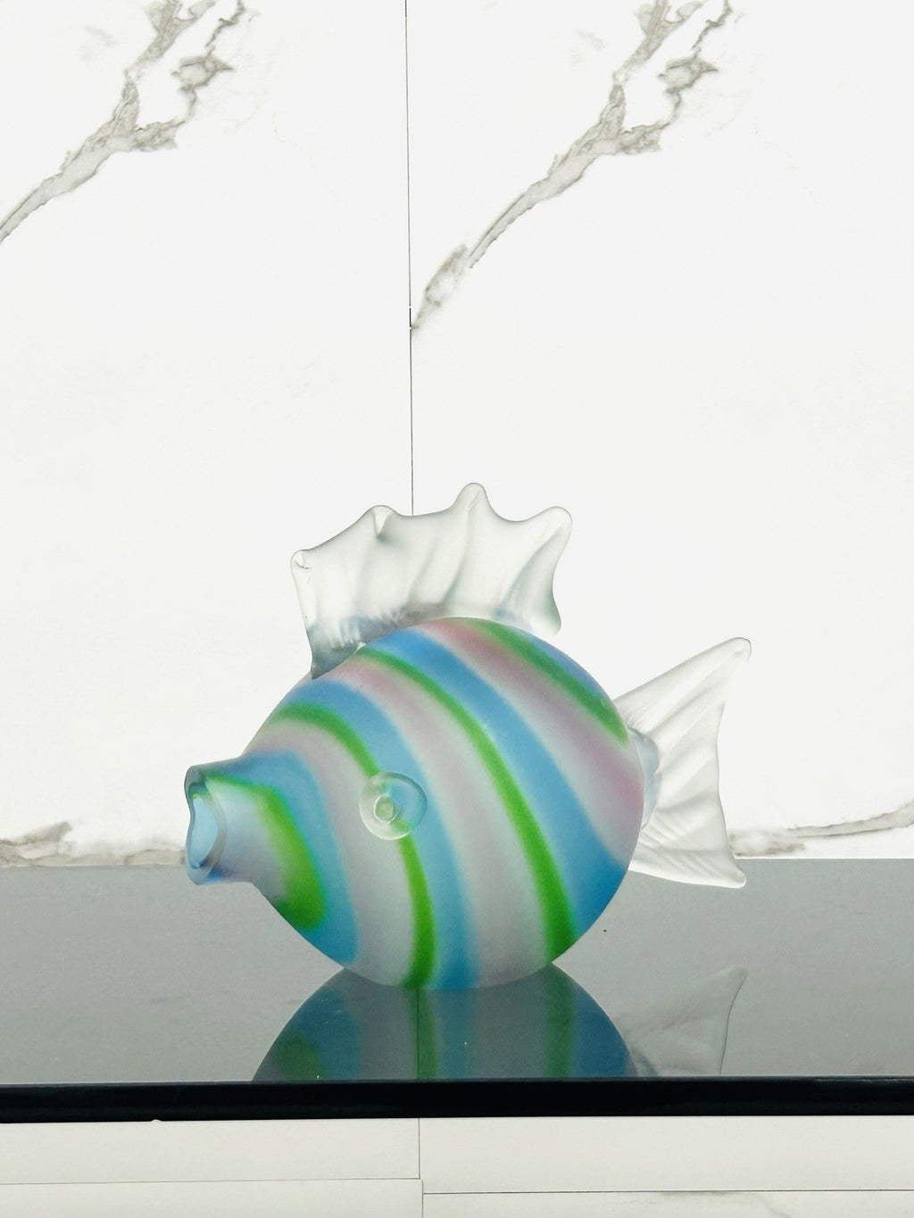 Pesce Scultoreo in Vetro di Murano Satinato a canne anni '70/'80