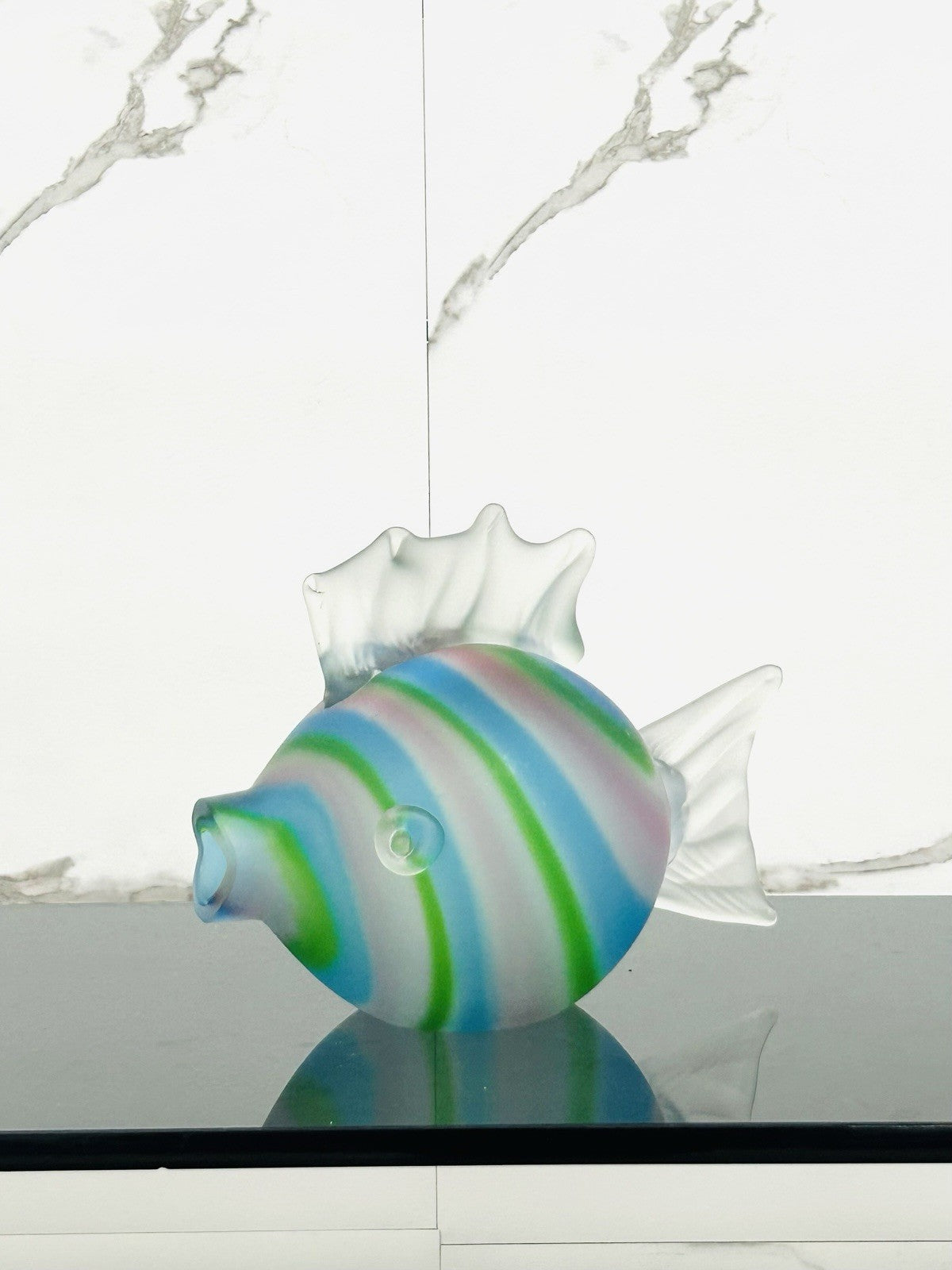 Pesce Scultoreo in Vetro di Murano Satinato a canne anni '70/'80