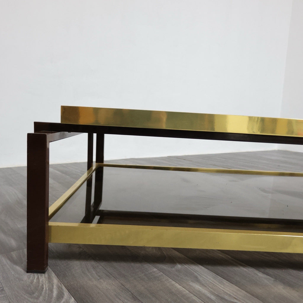 Tavolo Da Salotto Design Hollywood Regency Anni ‘70 Geometrico Ottone Vintage