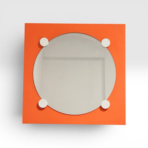 1970’s Space Age Geometric Orange Specchio Wooden Mirror Design