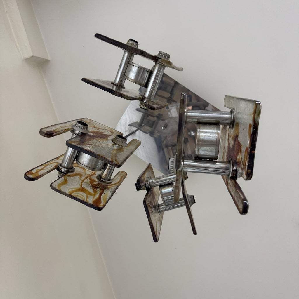 Lampadario Modernista a 16 Luci in Vetro di Murano e Acciaio anni '70