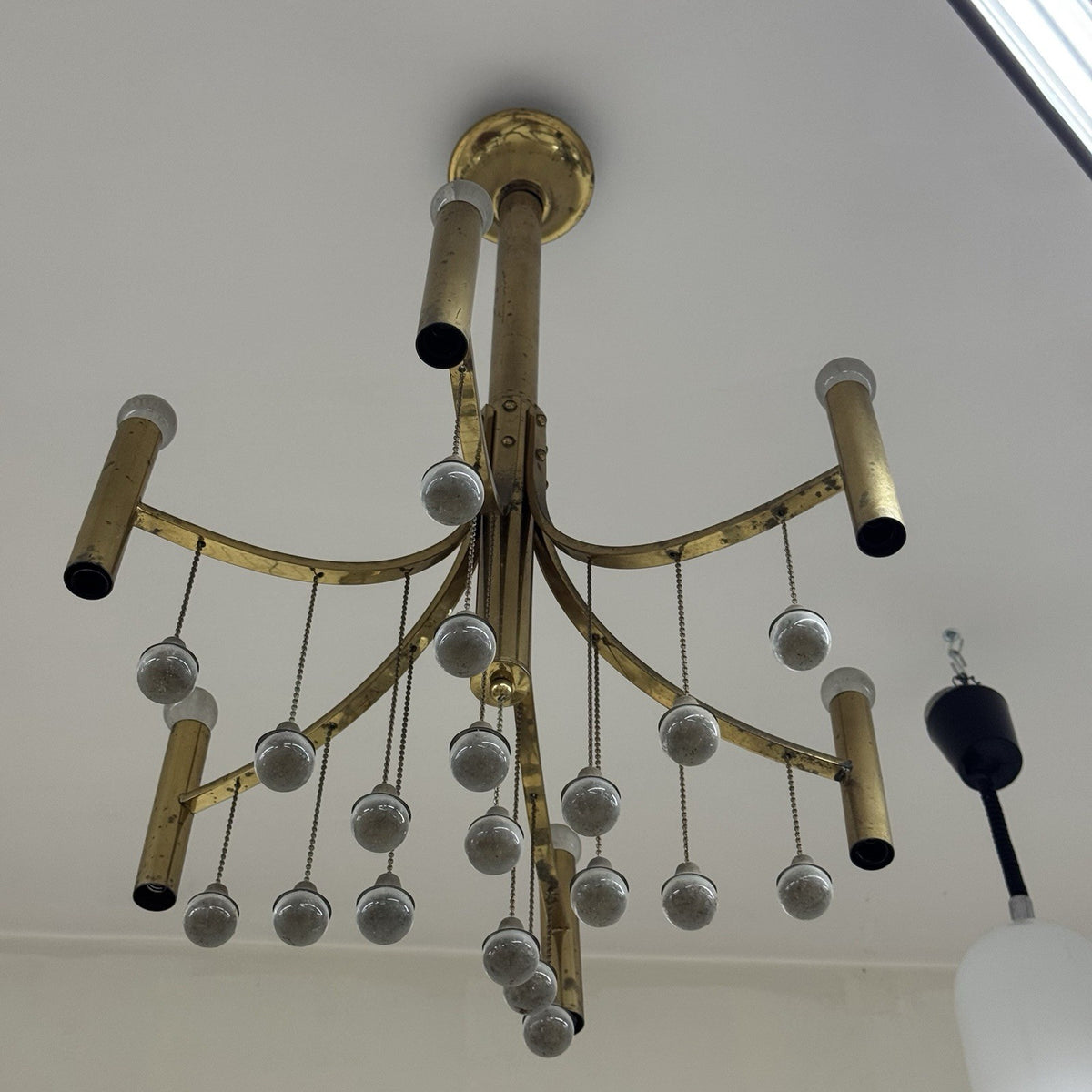 Lampadario Vintage in Ottone Gaetano Sciolari anni '60/'70