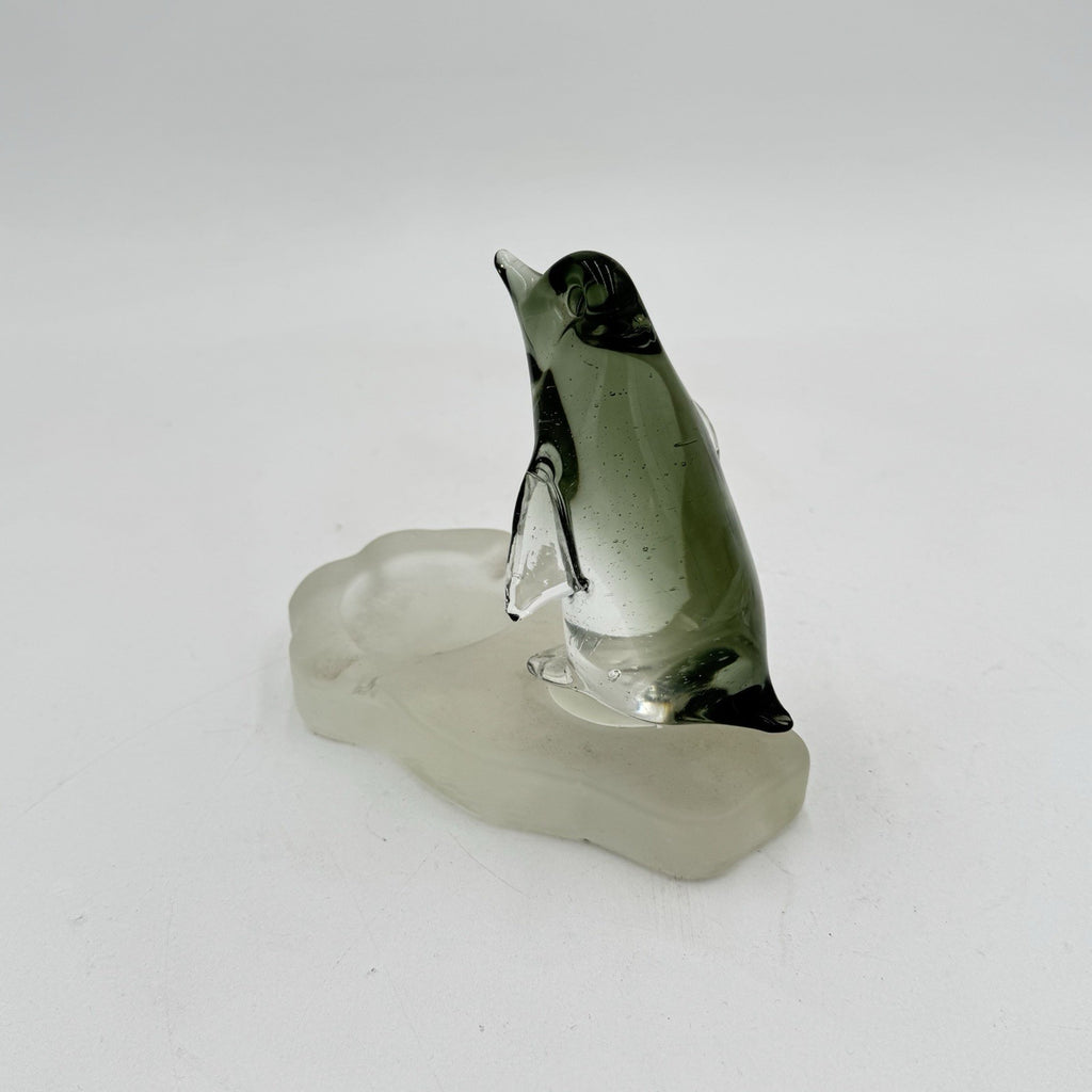Scultura Posacenere con Pinguino su Banchisa in Vetro di Murano anni '60/'70