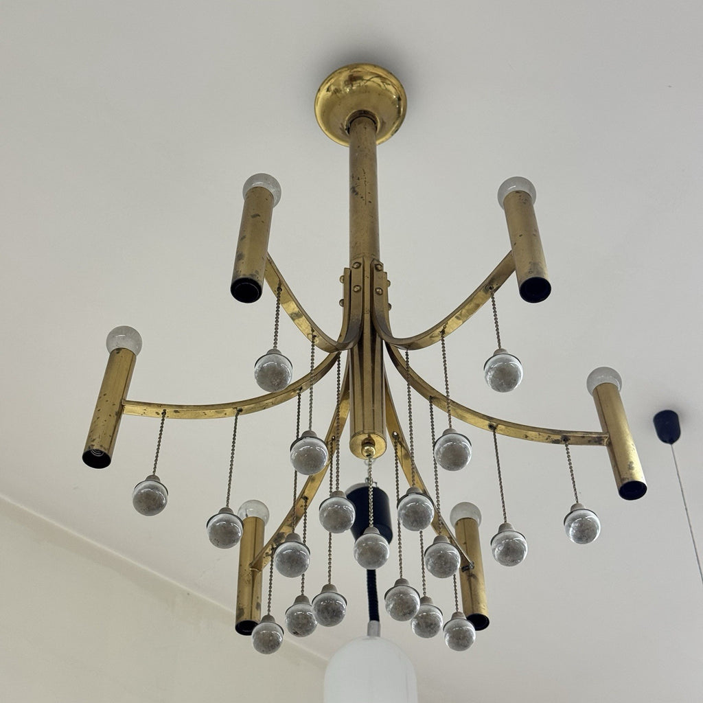 Lampadario Vintage in Ottone Gaetano Sciolari anni '60/'70