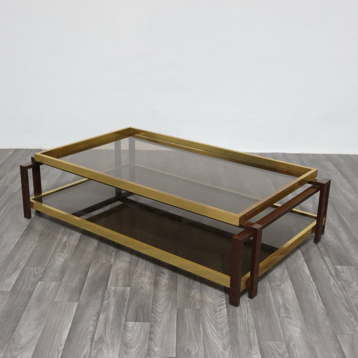 Tavolo Da Salotto Design Hollywood Regency Anni ‘70 Geometrico Ottone Vintage