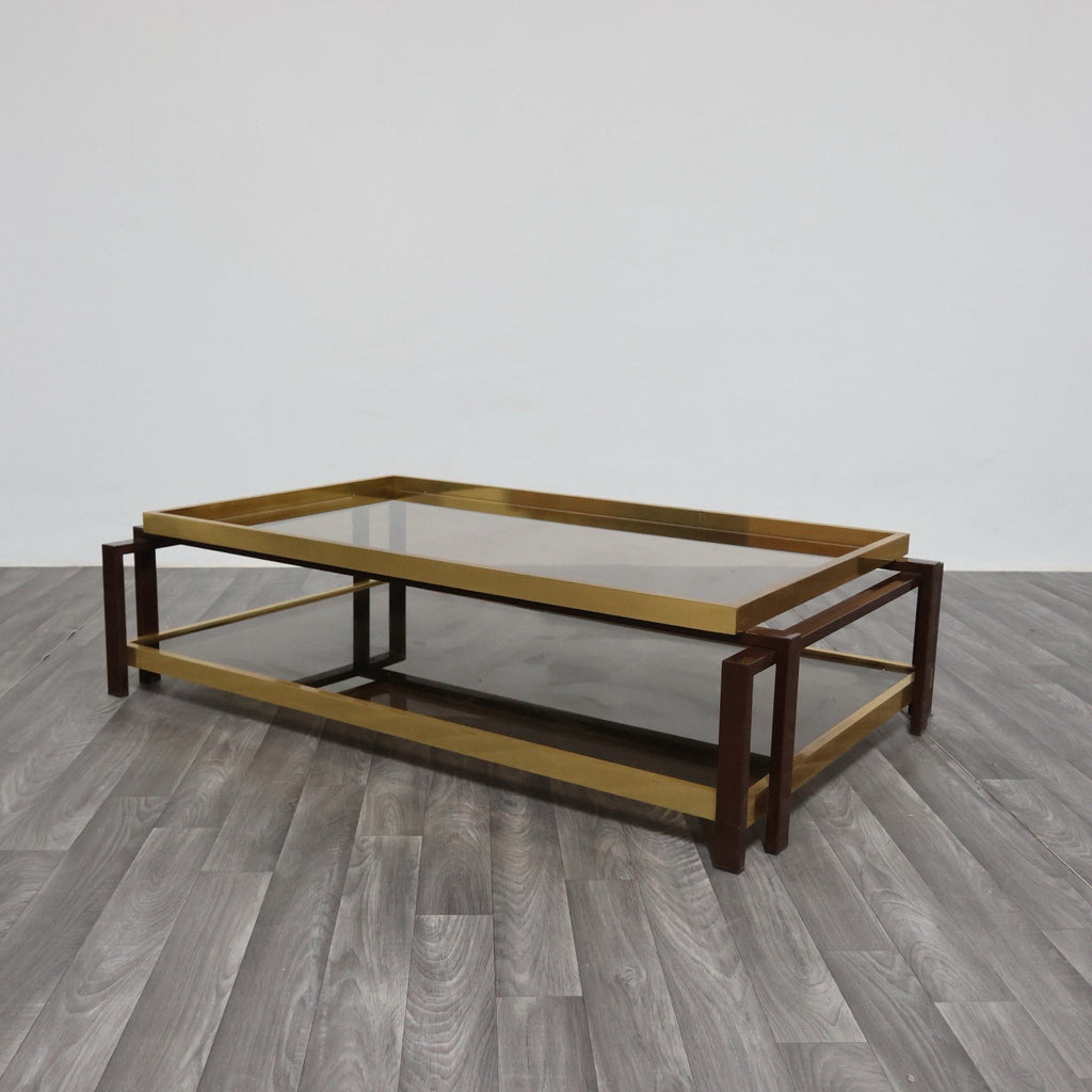 Tavolo Da Salotto Design Hollywood Regency Anni ‘70 Geometrico Ottone Vintage