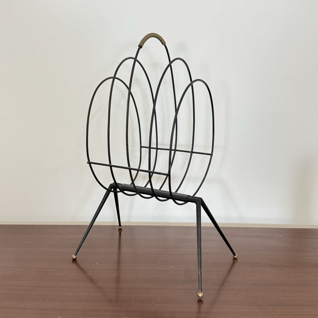 Gio Ponti Style Mid-Century Italian Iron Magazine Rack 1950s Brass Details