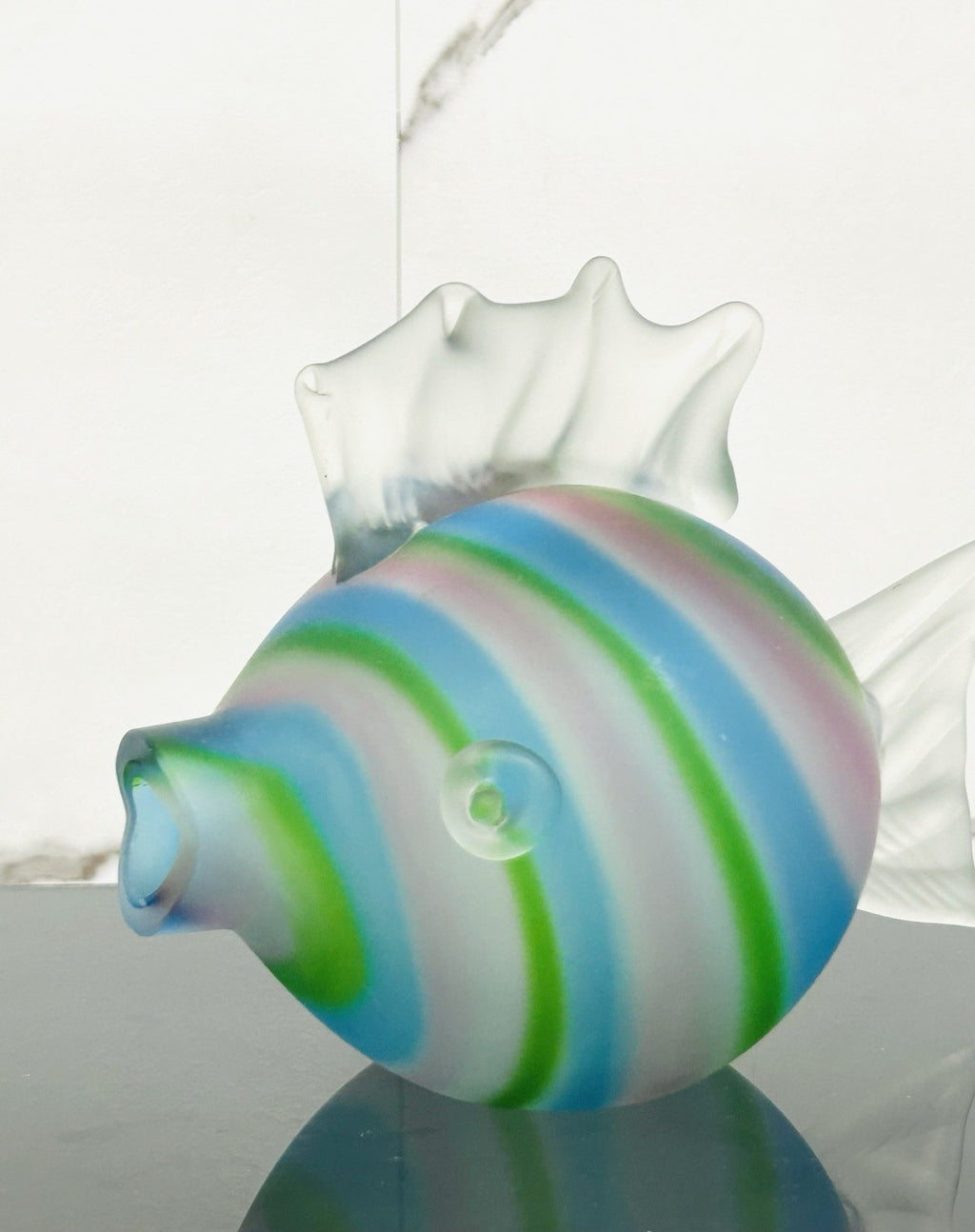Pesce Scultoreo in Vetro di Murano Satinato a canne anni '70/'80