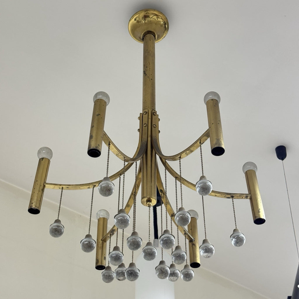 Lampadario Vintage in Ottone Gaetano Sciolari anni '60/'70