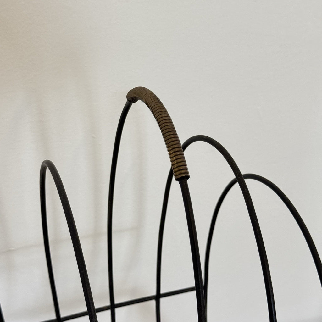 Gio Ponti Style Mid-Century Italian Iron Magazine Rack 1950s Brass Details