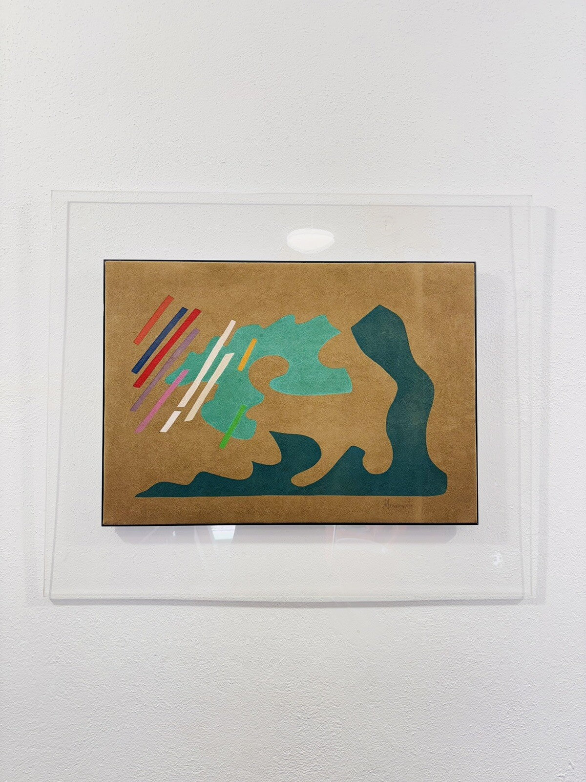 Quadro Materico Vintage in Tessuto Scamosciato con Cornice in Plexiglass anni '70/'80