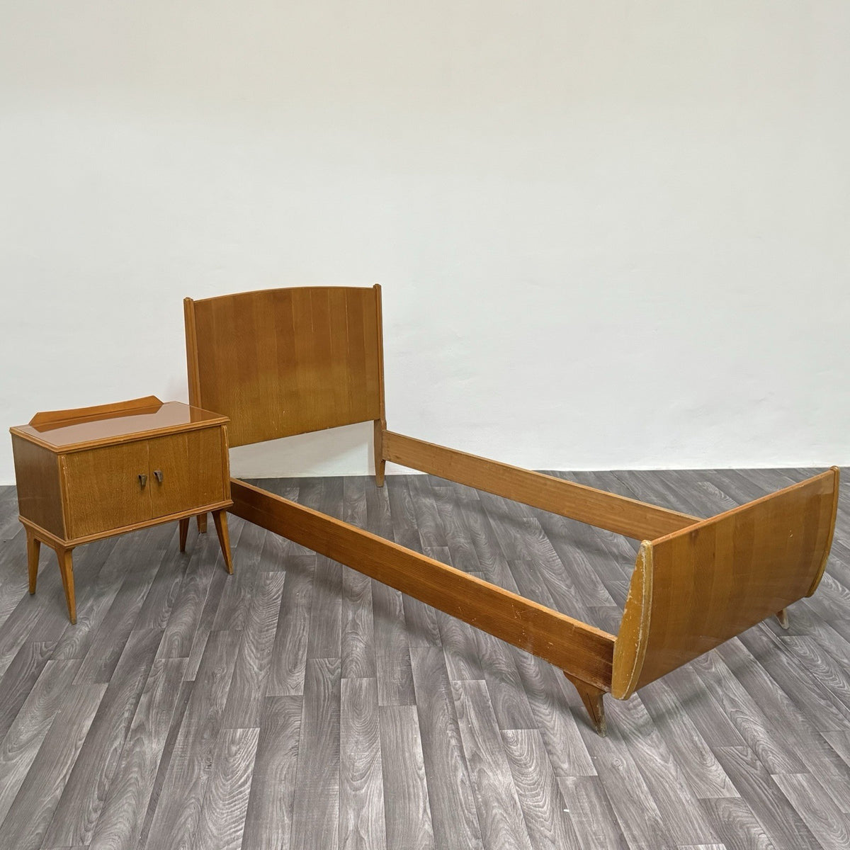 Gio Ponti Attr. Letto Singolo Vintage con Comodino anni '50/'60