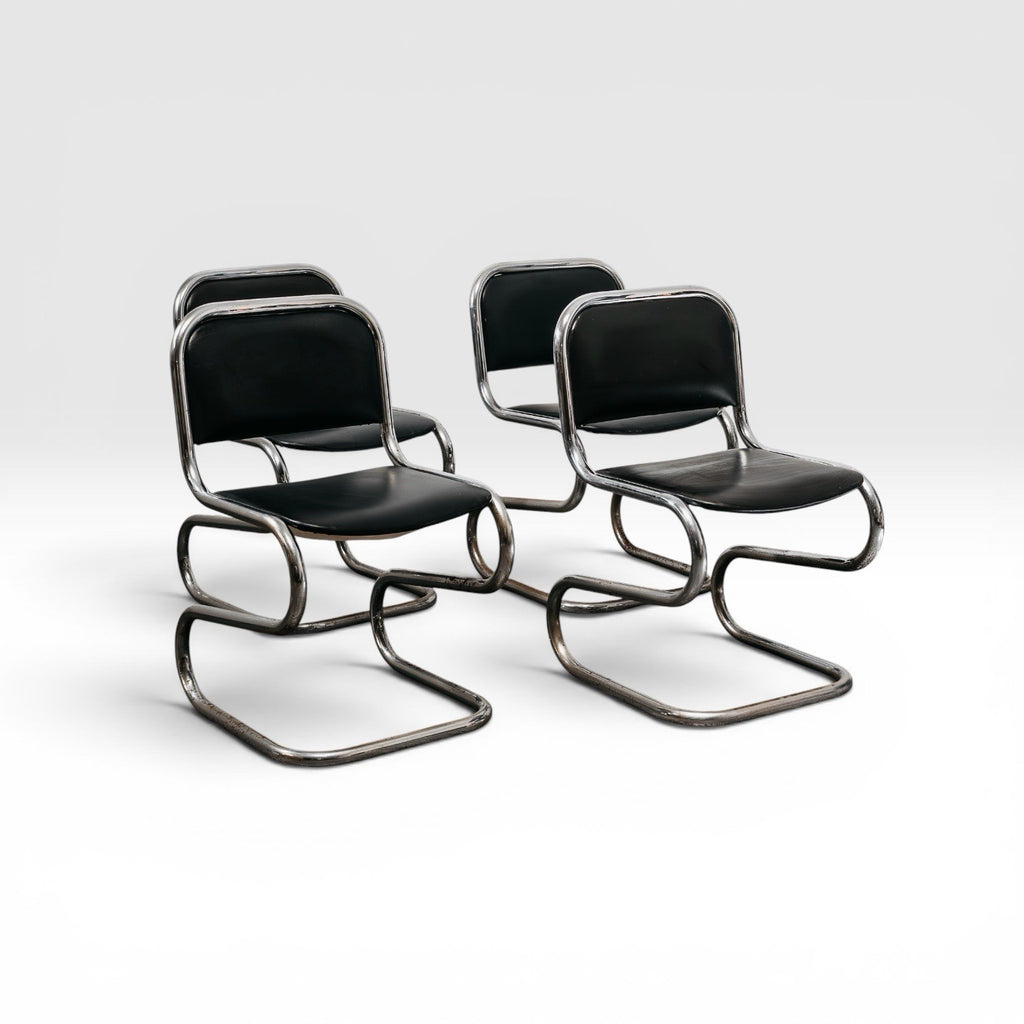 Set 4 Sedie a Sbalzo In acciaio Cromato Design Anni 80 Vintage Modernariato