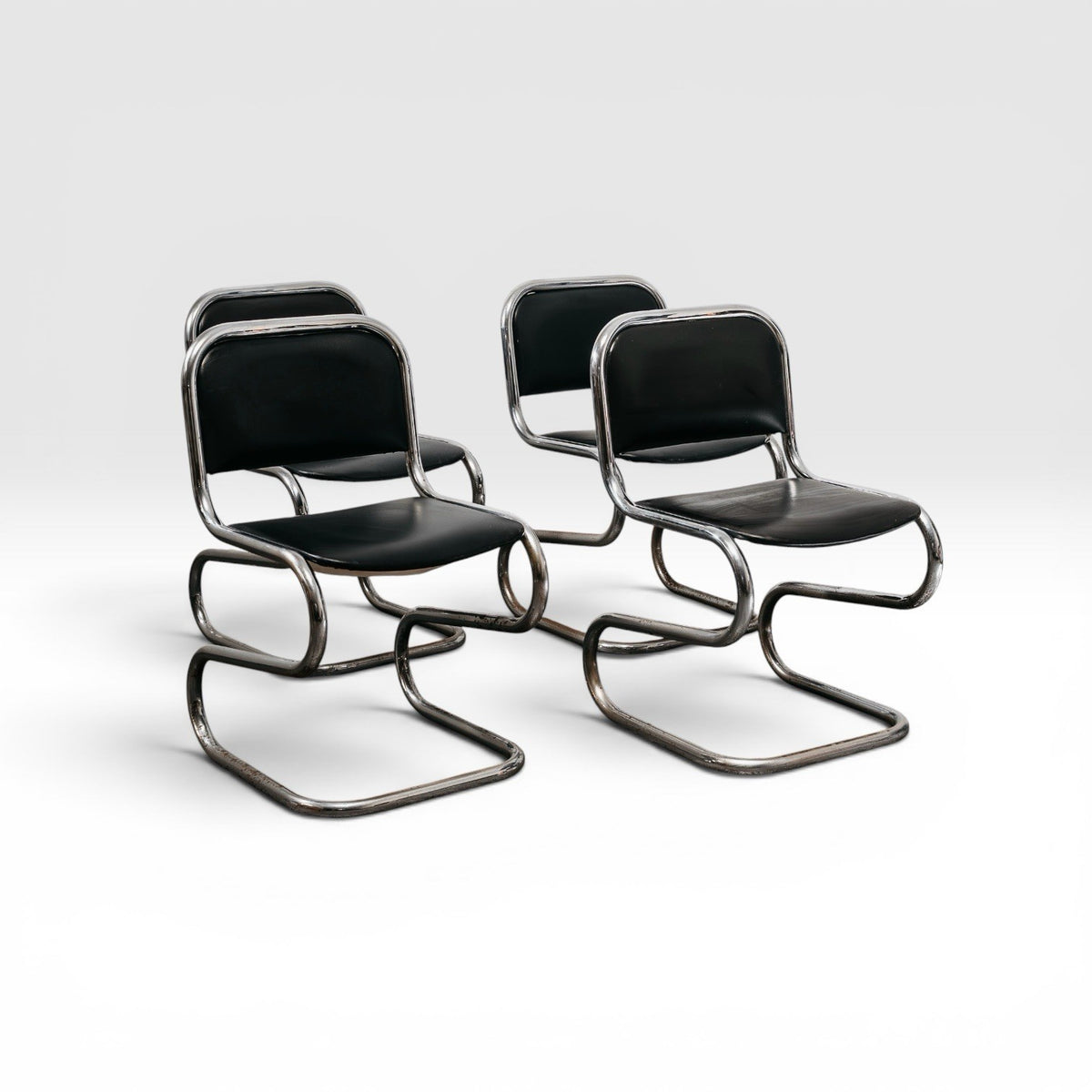 Set 4 Sedie a Sbalzo In acciaio Cromato Design Anni 80 Vintage Modernariato