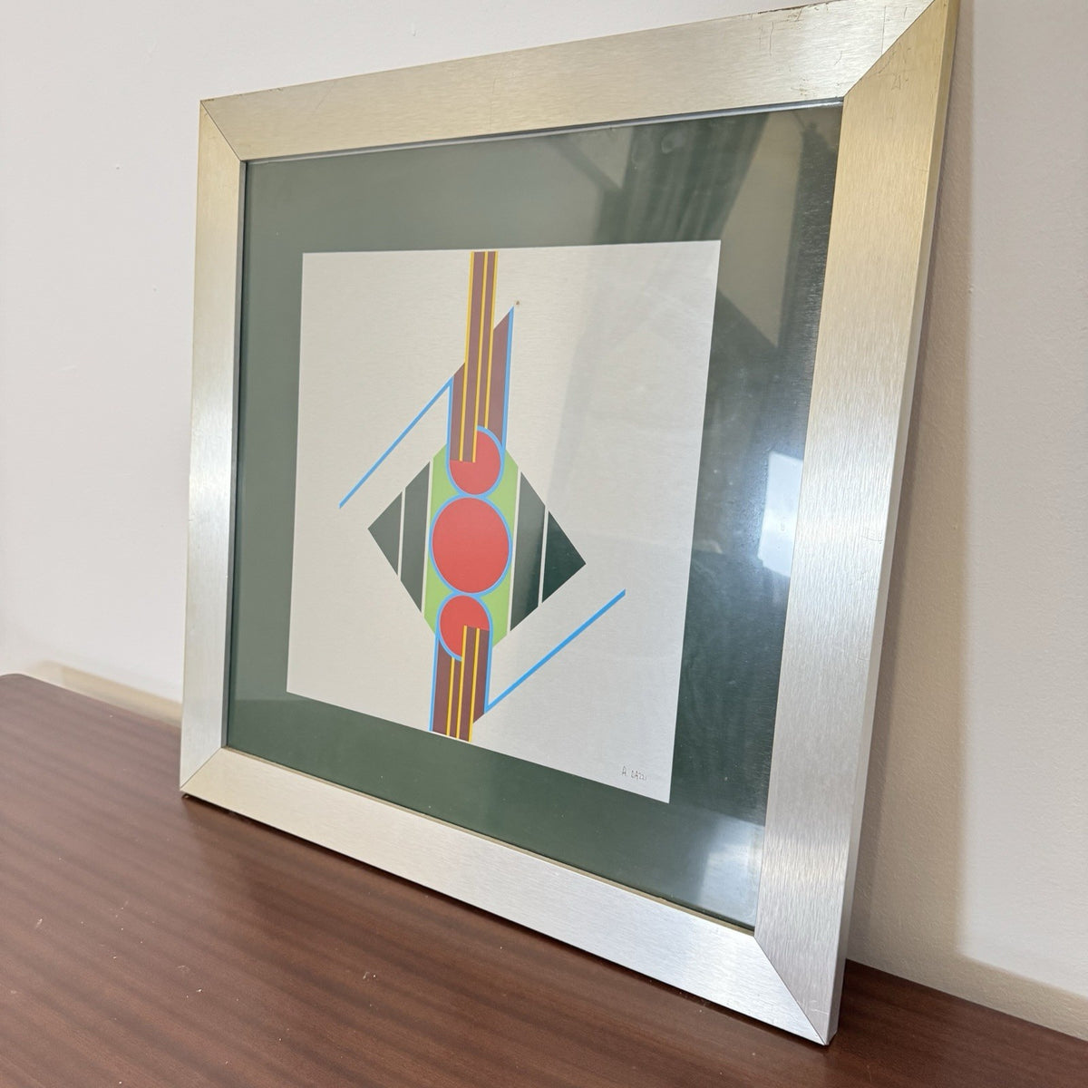 Aldo Dazzi Signed Italian Geometric Abstract Metal Art Painting 59x59 cm Framed 1970s