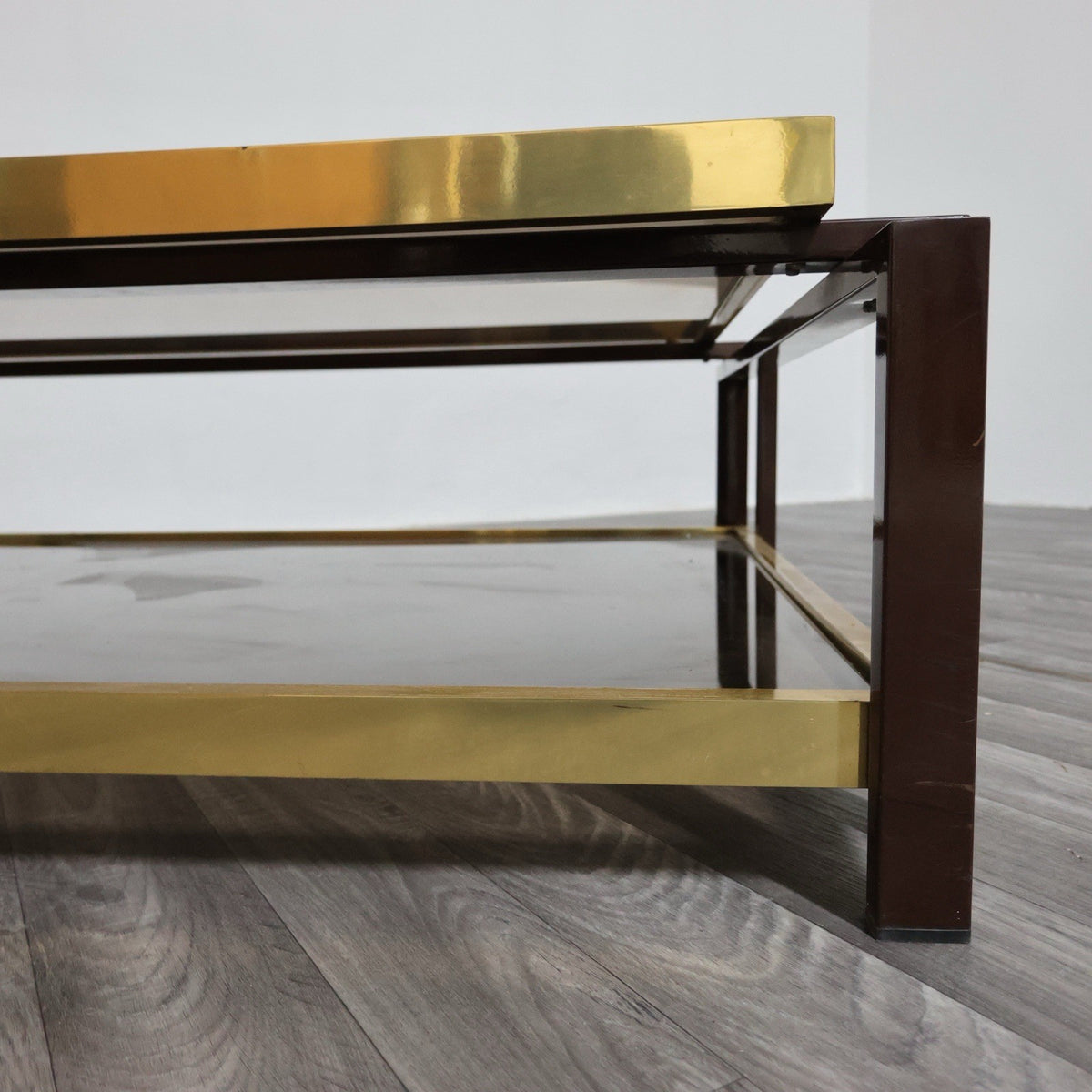 Tavolo Da Salotto Design Hollywood Regency Anni ‘70 Geometrico Ottone Vintage