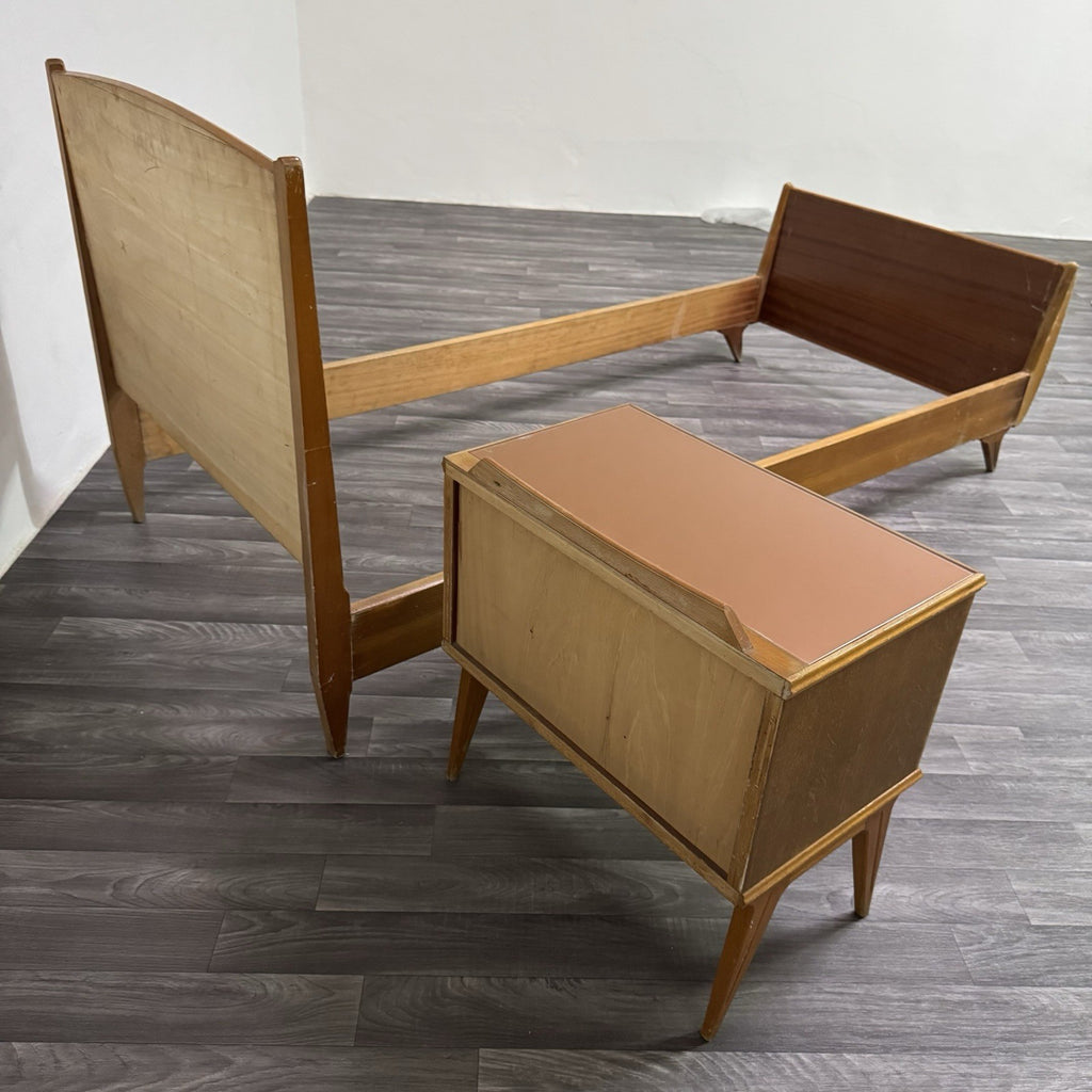 Gio Ponti Attr. Letto Singolo Vintage con Comodino anni '50/'60