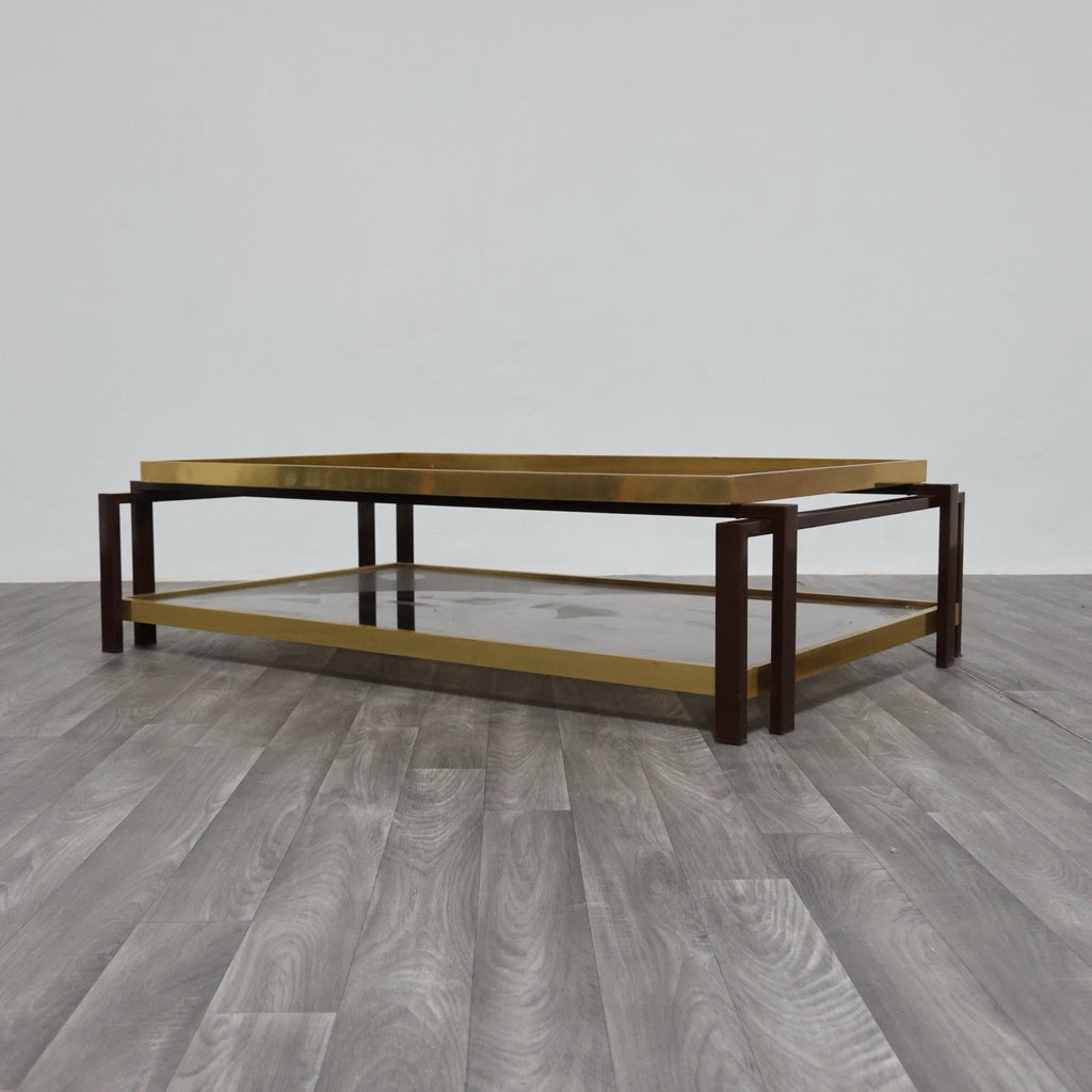 Tavolo Da Salotto Design Hollywood Regency Anni ‘70 Geometrico Ottone Vintage