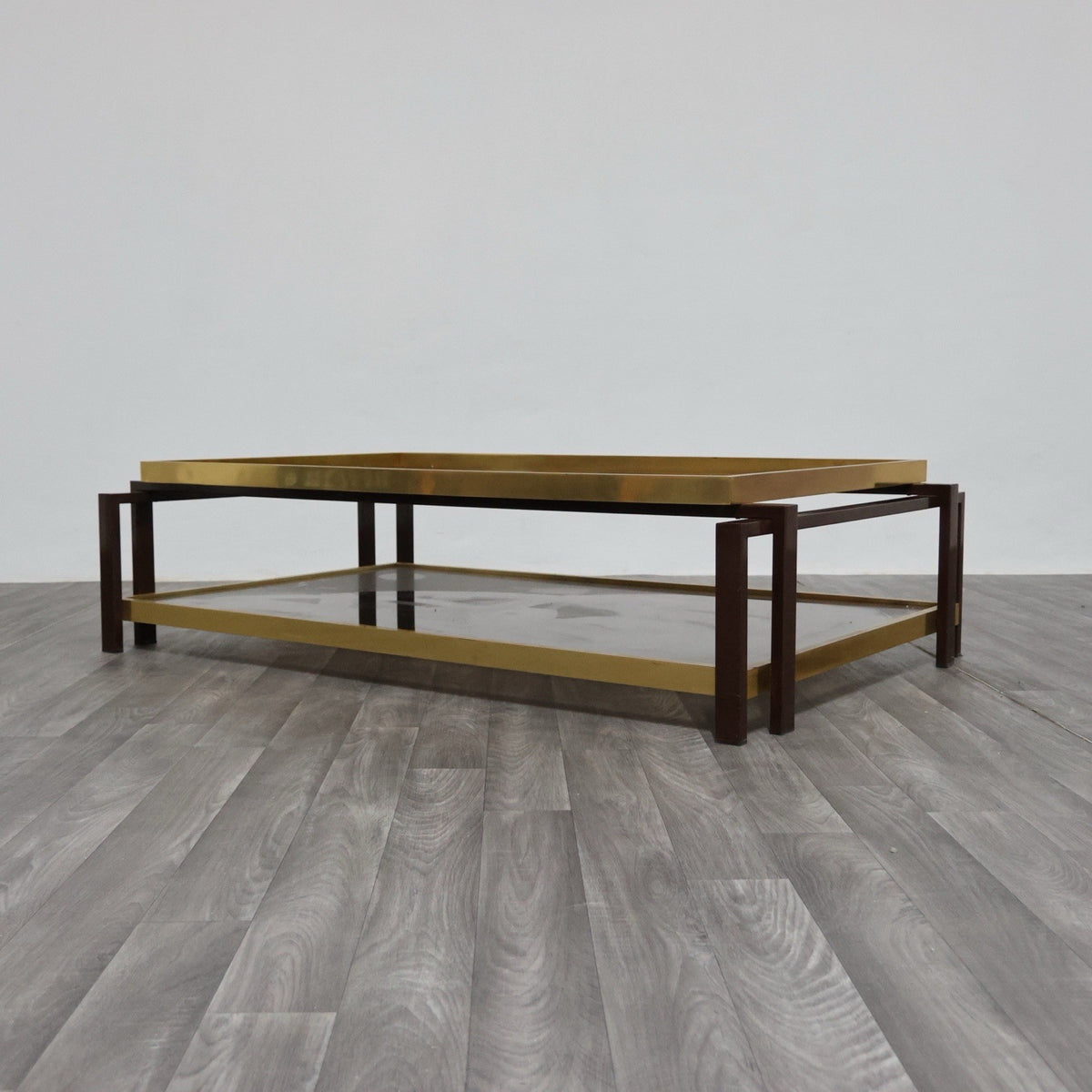 Tavolo Da Salotto Design Hollywood Regency Anni ‘70 Geometrico Ottone Vintage