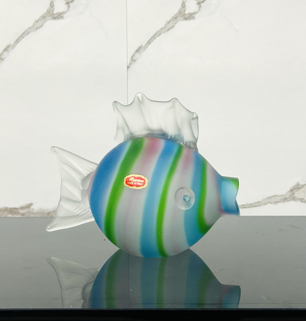 Pesce Scultoreo in Vetro di Murano Satinato a canne anni '70/'80