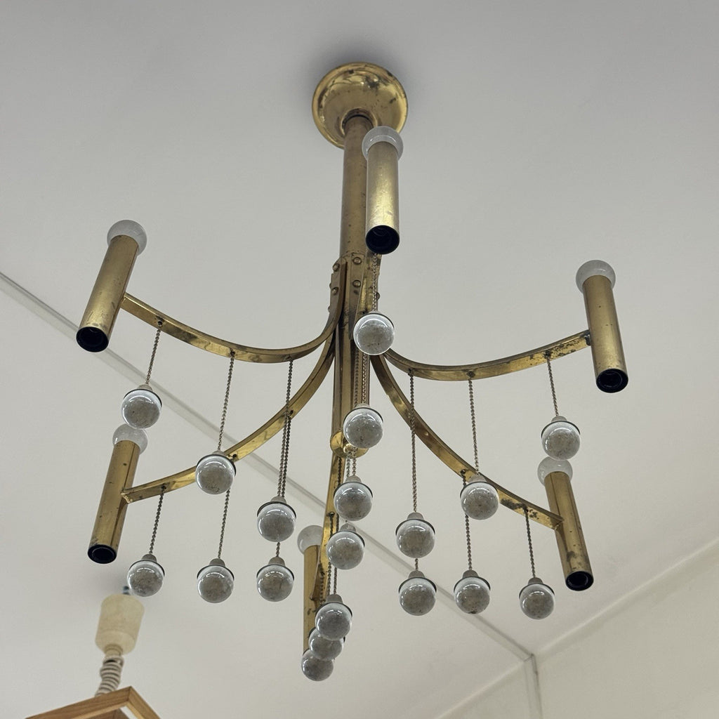 Lampadario Vintage in Ottone Gaetano Sciolari anni '60/'70