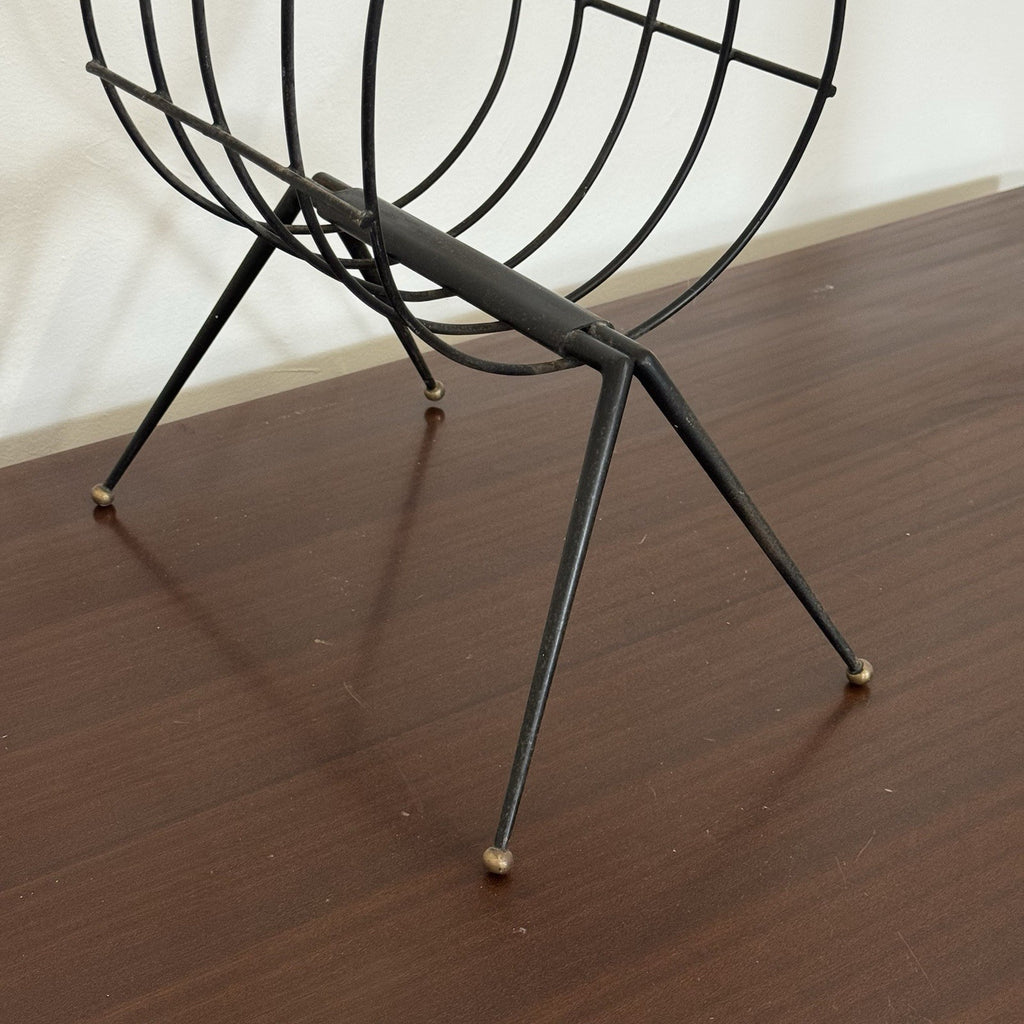 Gio Ponti Style Mid-Century Italian Iron Magazine Rack 1950s Brass Details