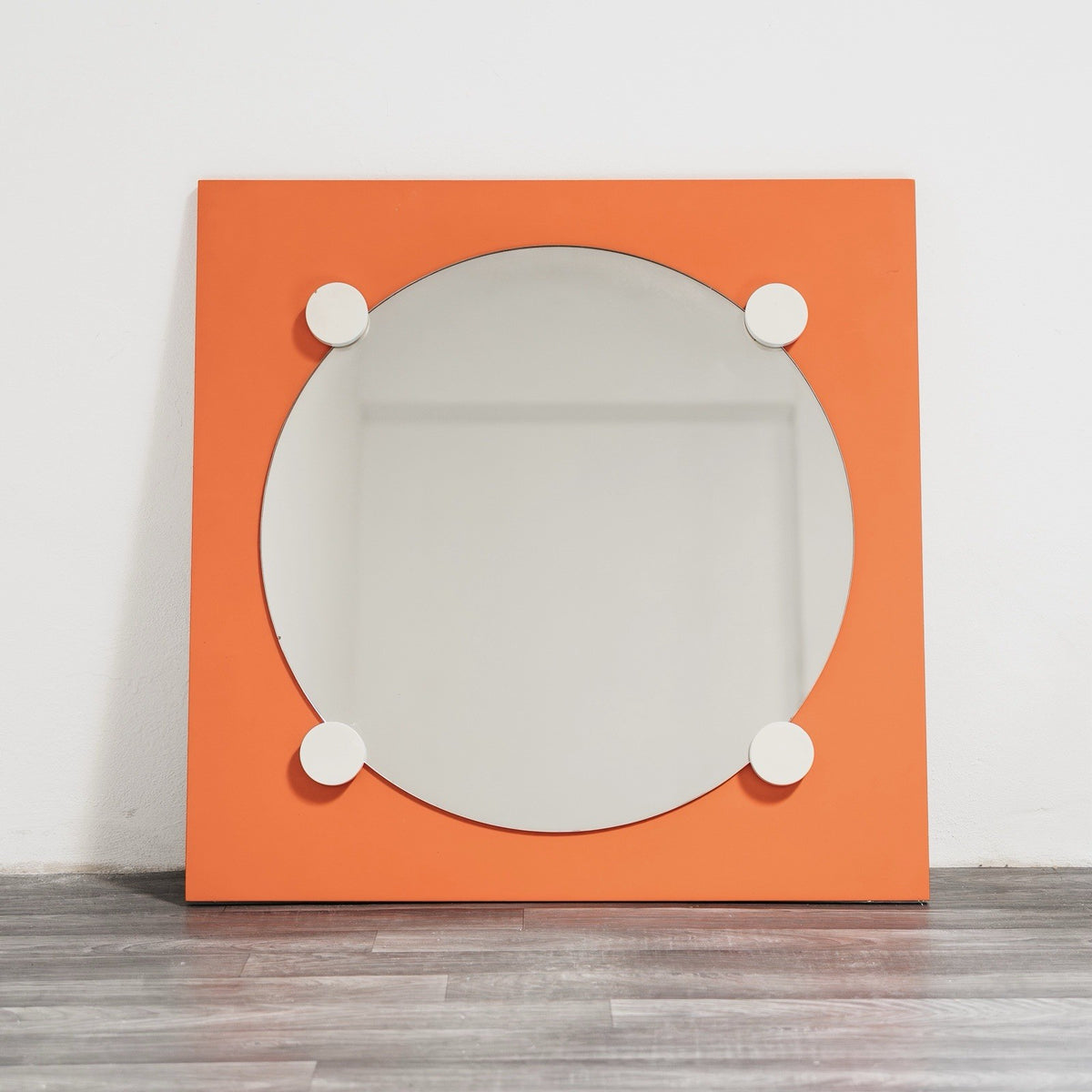 1970’s Space Age Geometric Orange Specchio Wooden Mirror Design