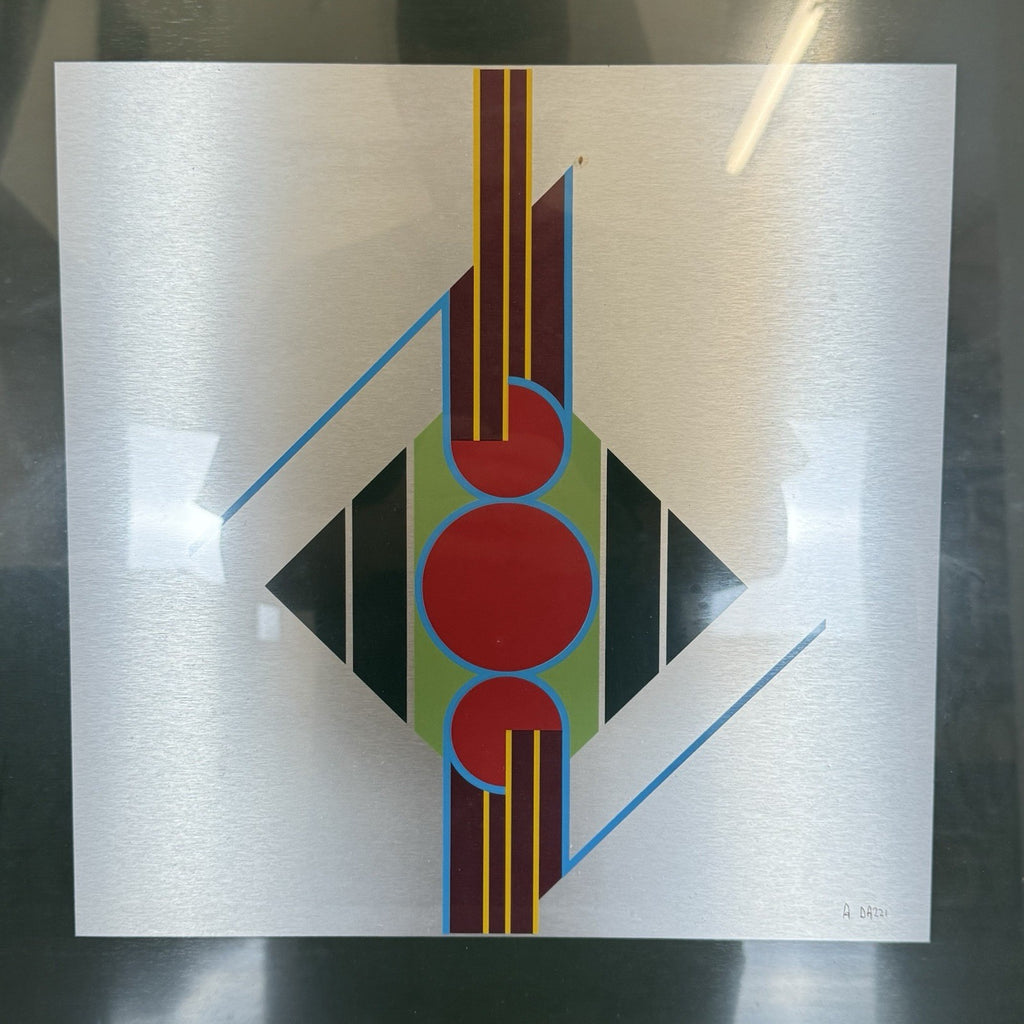 Aldo Dazzi Signed Italian Geometric Abstract Metal Art Painting 59x59 cm Framed 1970s