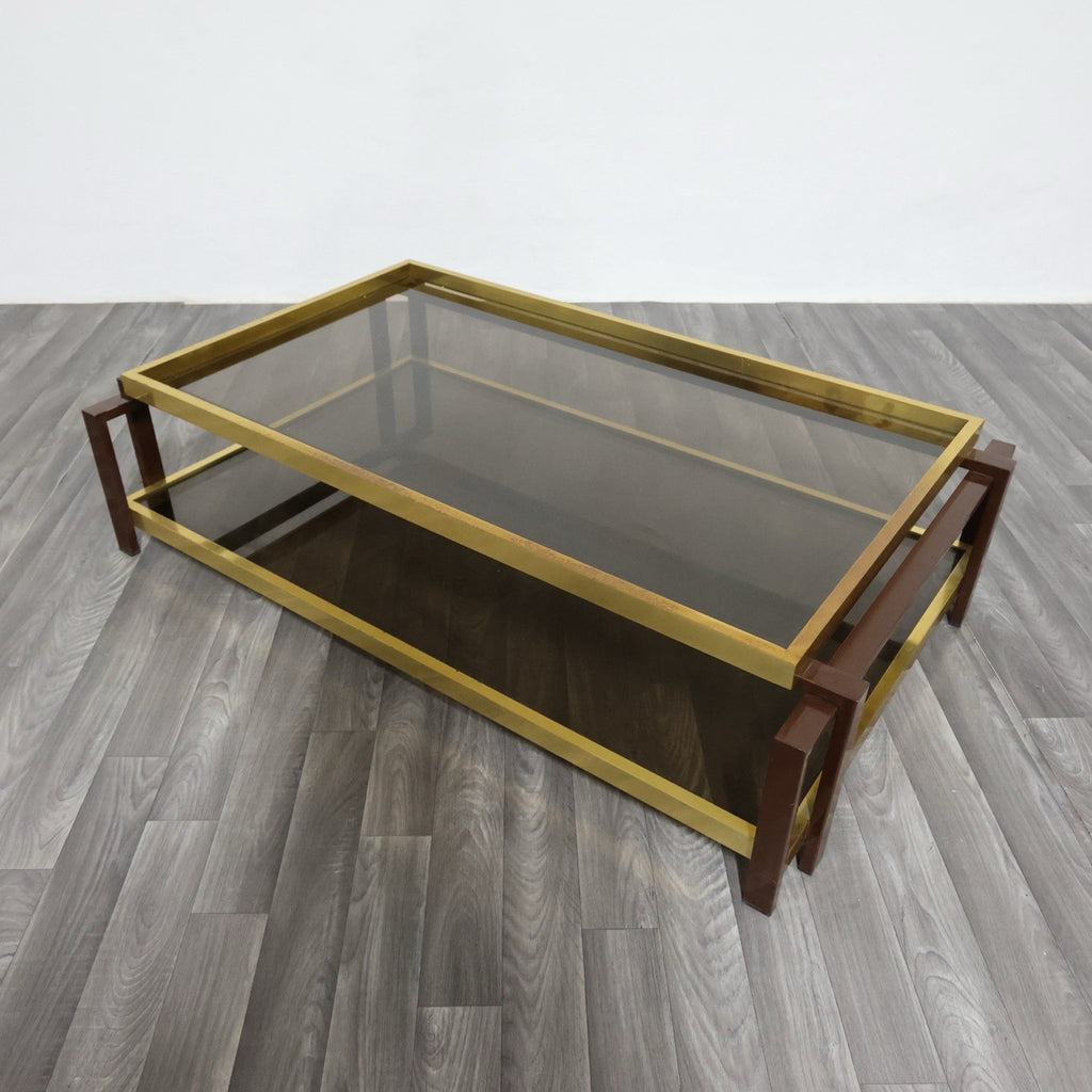 Tavolo Da Salotto Design Hollywood Regency Anni ‘70 Geometrico Ottone Vintage