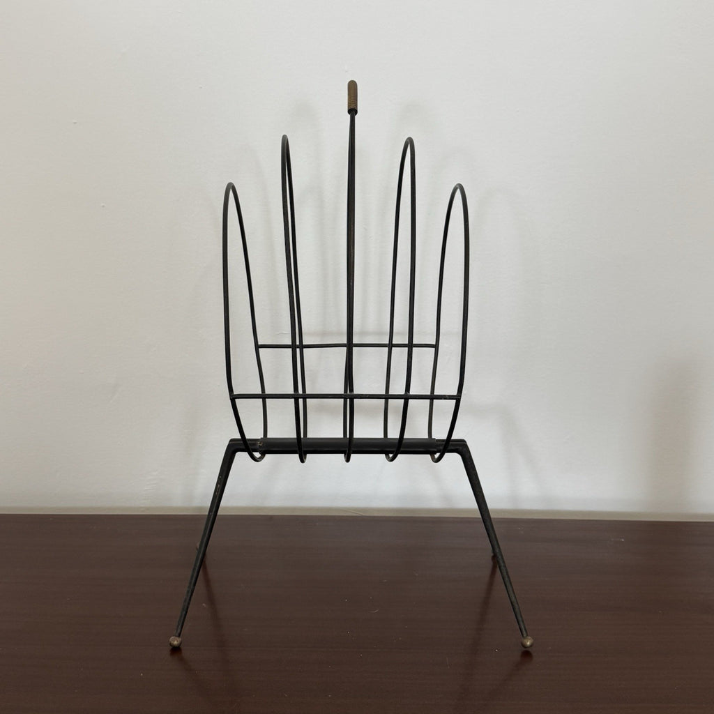 Gio Ponti Style Mid-Century Italian Iron Magazine Rack 1950s Brass Details