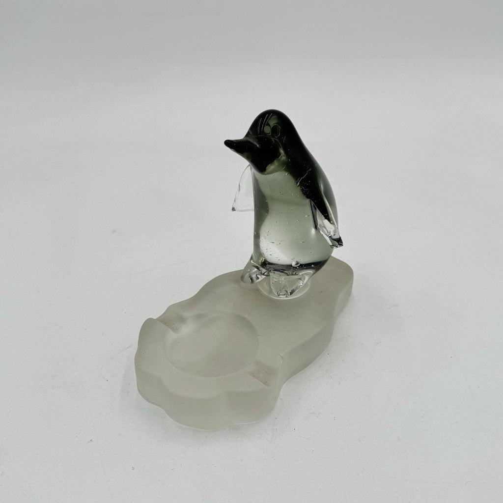 Scultura Posacenere con Pinguino su Banchisa in Vetro di Murano anni '60/'70