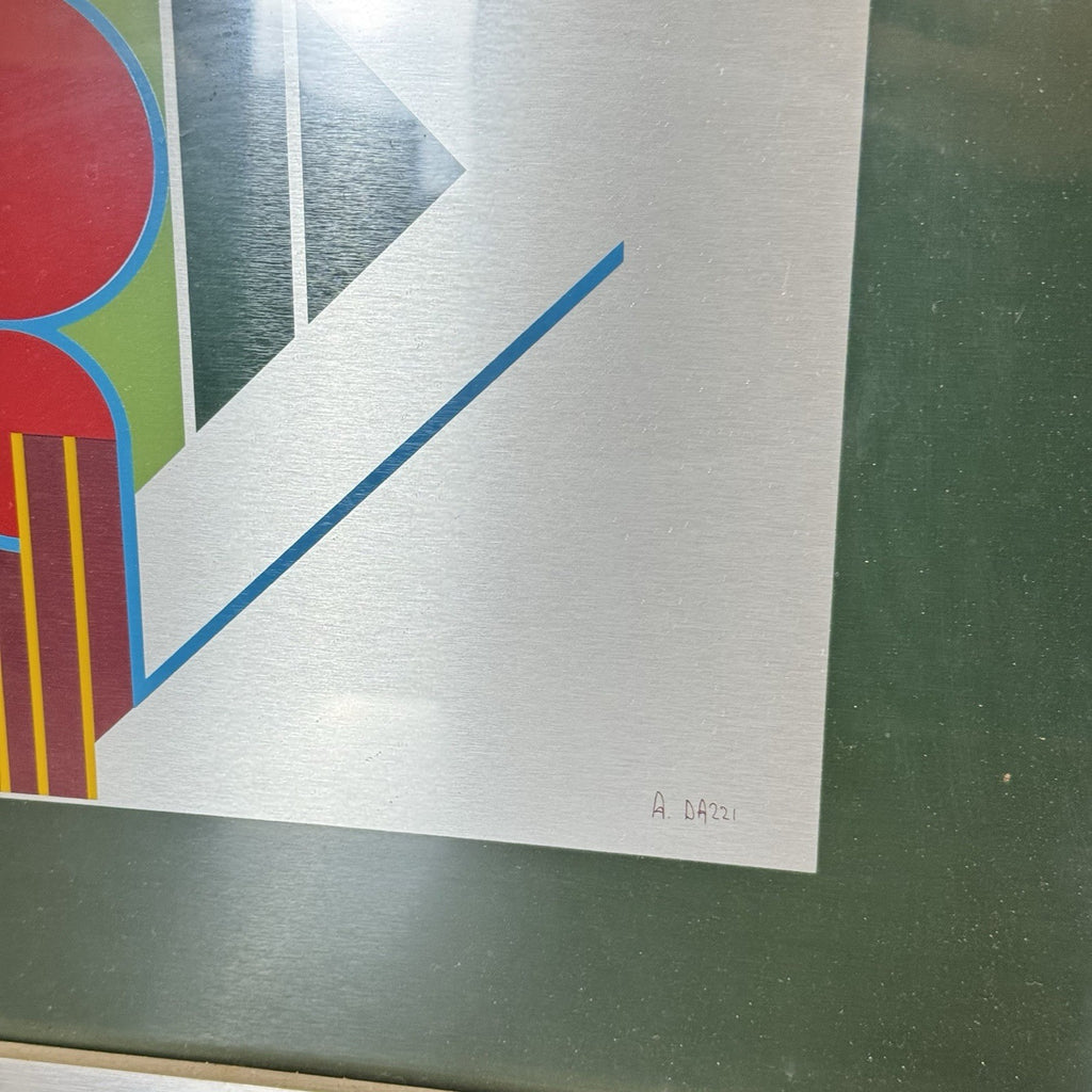 Aldo Dazzi Signed Italian Geometric Abstract Metal Art Painting 59x59 cm Framed 1970s